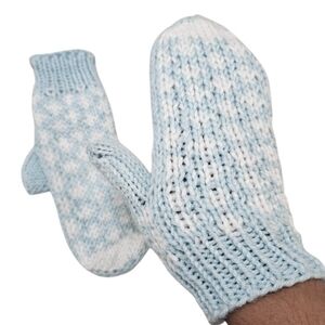 Handmade Blue & White Crochet Mittens with Heart Pattern –Winter Gift Kid's size